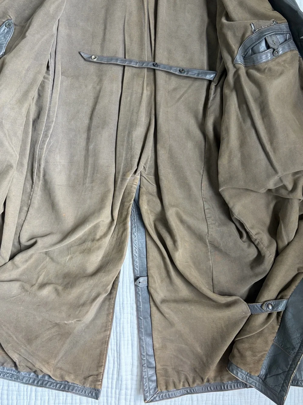 Rare German Leather Convertible Motorcycle Trench Coat WWII Era? Astor Hardware